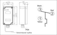 TEREN TCL капиллярный термостат защиты от замораживания  с длиной капилляра 1.5, 3 или 6 метров. Чертеж, размеры корпуса. Схема подключения.